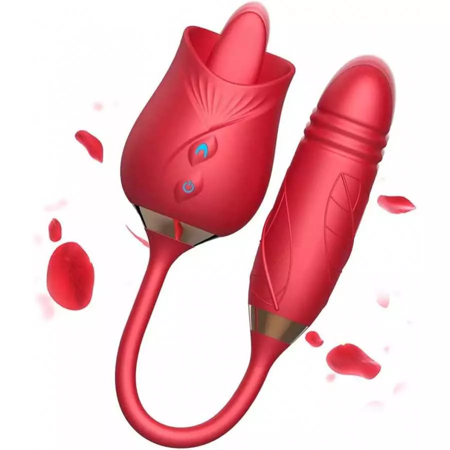 Rose Toy Vibrator for Woman - 3 in 1 Rose Sex Stimulator Clitoral Tongue Licking Thrusting G Spot Dildo Vibrator with 9 Modes, R
