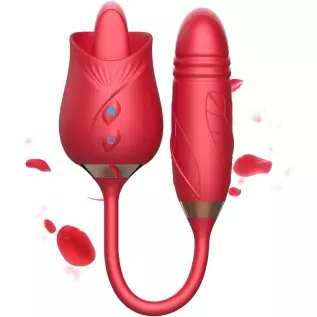Rose Toy Vibrator for Woman - 3 in 1 Rose Sex Stimulator Clitoral Tongue Licking Thrusting G Spot Dildo Vibrator with 9 Modes, R