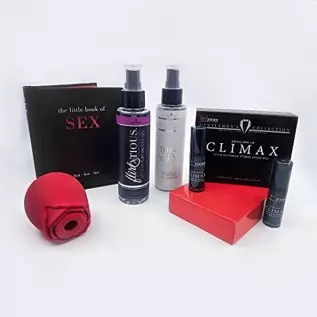 The Red Rose Box- Sex Toy Bundle Gift Set of 5 Items- Rose Oral Sucking Stimulator, Clitoral, Nipple, G-Spot Vibrator, Clitoral 