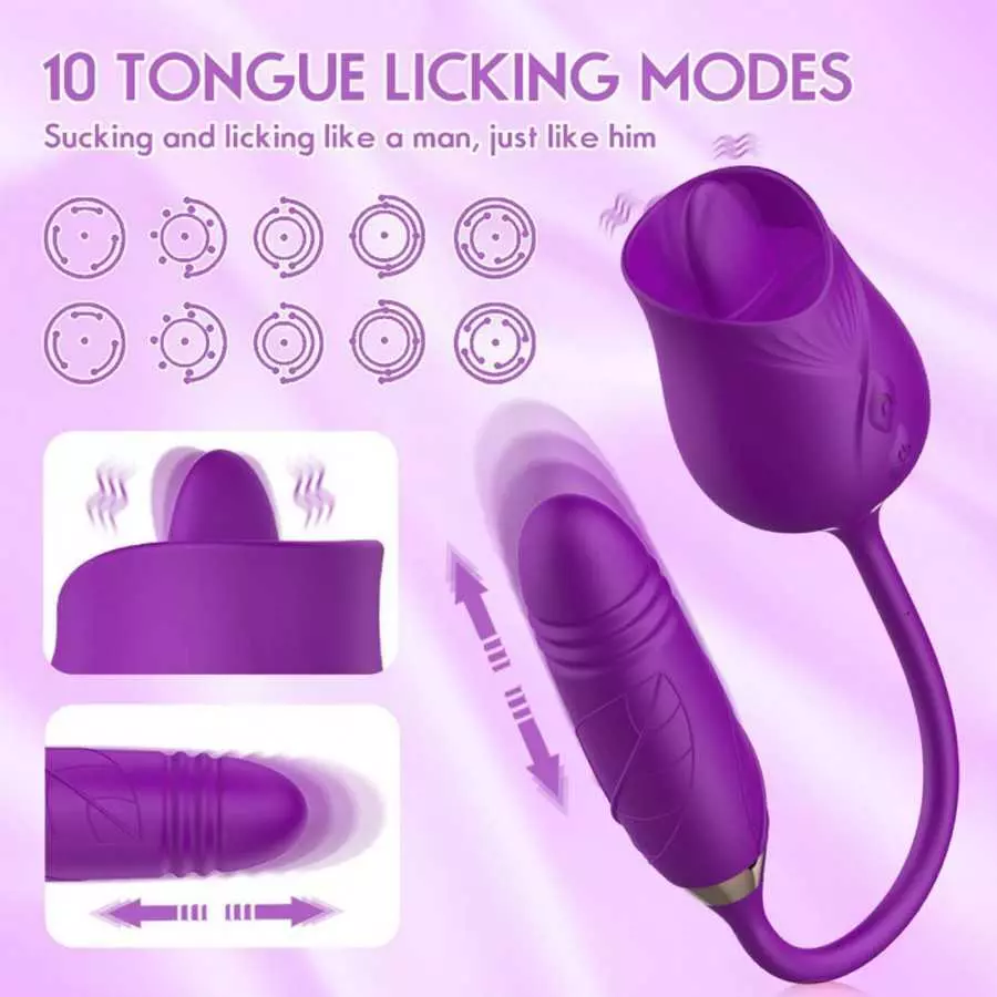 Rose Sex Toy for Women -Rose Sex Toy with Tongue Licking Vibrator for Women Nipple Stimulation, Rechargeable Vibrating Machine C