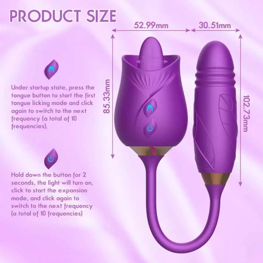 Rose Sex Toy for Women -Rose Sex Toy with Tongue Licking Vibrator for Women Nipple Stimulation, Rechargeable Vibrating Machine C
