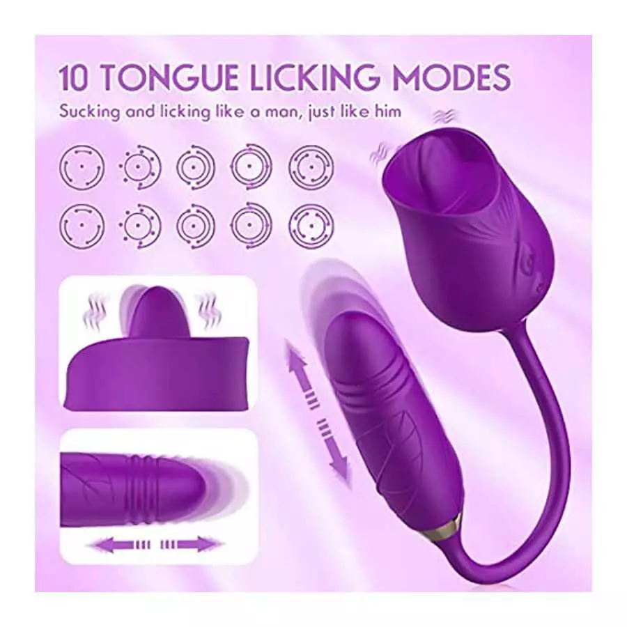 Rose Toy for Women -Rose Sex Toy with Tongue Licking Vibrator for Women G spot Nipple Stimulation, Rechargeable Vibrating Machin