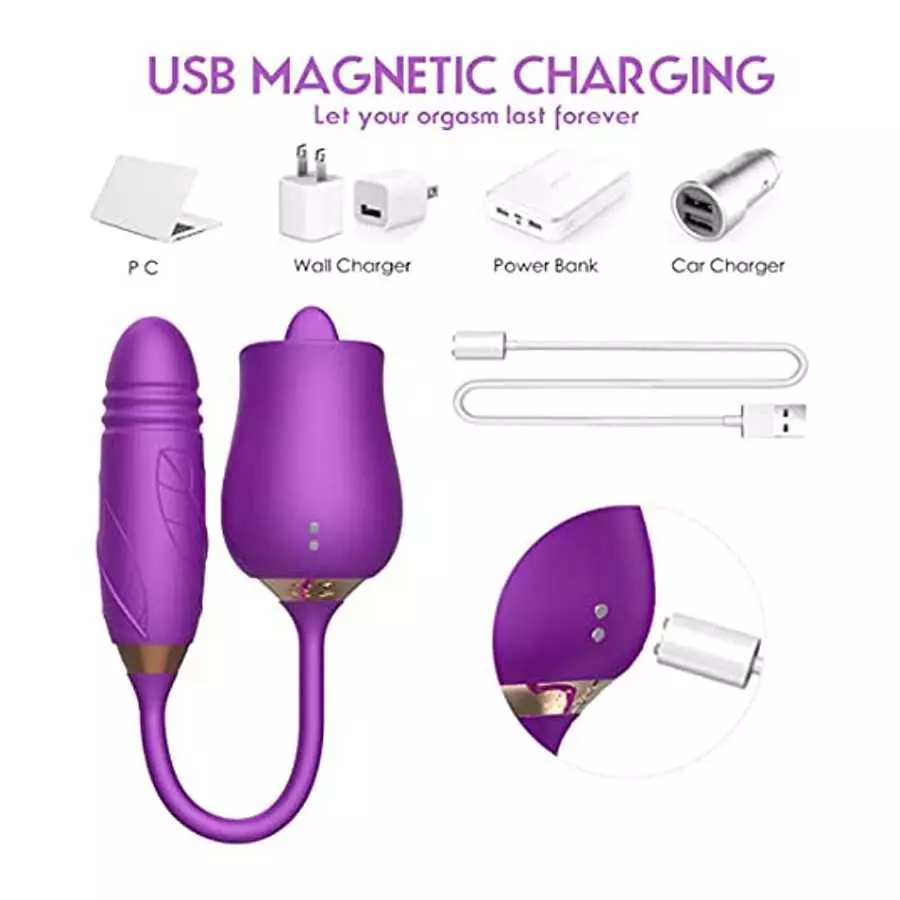 Rose Toy for Women -Rose Sex Toy with Tongue Licking Vibrator for Women G spot Nipple Stimulation, Rechargeable Vibrating Machin
