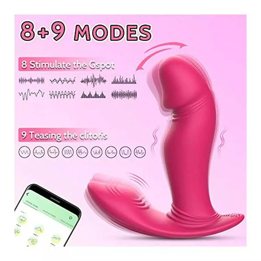 Vibrating & Wiggling Wearable Clitoral G Spot Vibrator for Women, Banenu APP Remote Control Perfect-Fit Butterfly Panty Vibrator