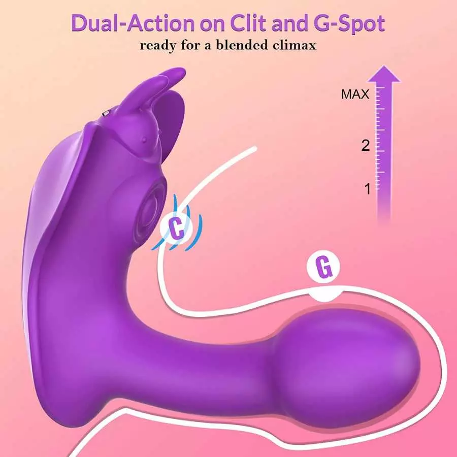 Dual-Action G Spot Vibrator - Boefous Bonnie, Clitoralis Stimulator with Flapping & Vibrating Motion, Remote Control, Butterfly