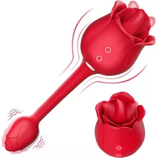 Rose Sex Toy, Lumodia 3 in 1 Vibrator, Double-Ended Rose Sex Stimulator for Women, G Spot Clitoral Dildo Vibrators with 7 Tongue