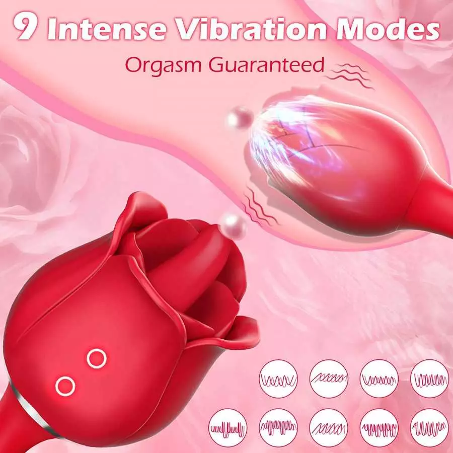 Rose Sex Toy, Lumodia 3 in 1 Vibrator, Double-Ended Rose Sex Stimulator for Women, G Spot Clitoral Dildo Vibrators with 7 Tongue