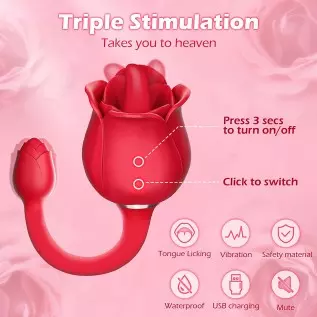 Rose Sex Toy, Lumodia 3 in 1 Vibrator, Double-Ended Rose Sex Stimulator for Women, G Spot Clitoral Dildo Vibrators with 7 Tongue Rose Sex Toy, Lumodia 3 in 1 Vibrator, Double-Ended Rose Sex Stimulator for Women, G Spot Clitoral Dildo Vibrators with 7 Tongue