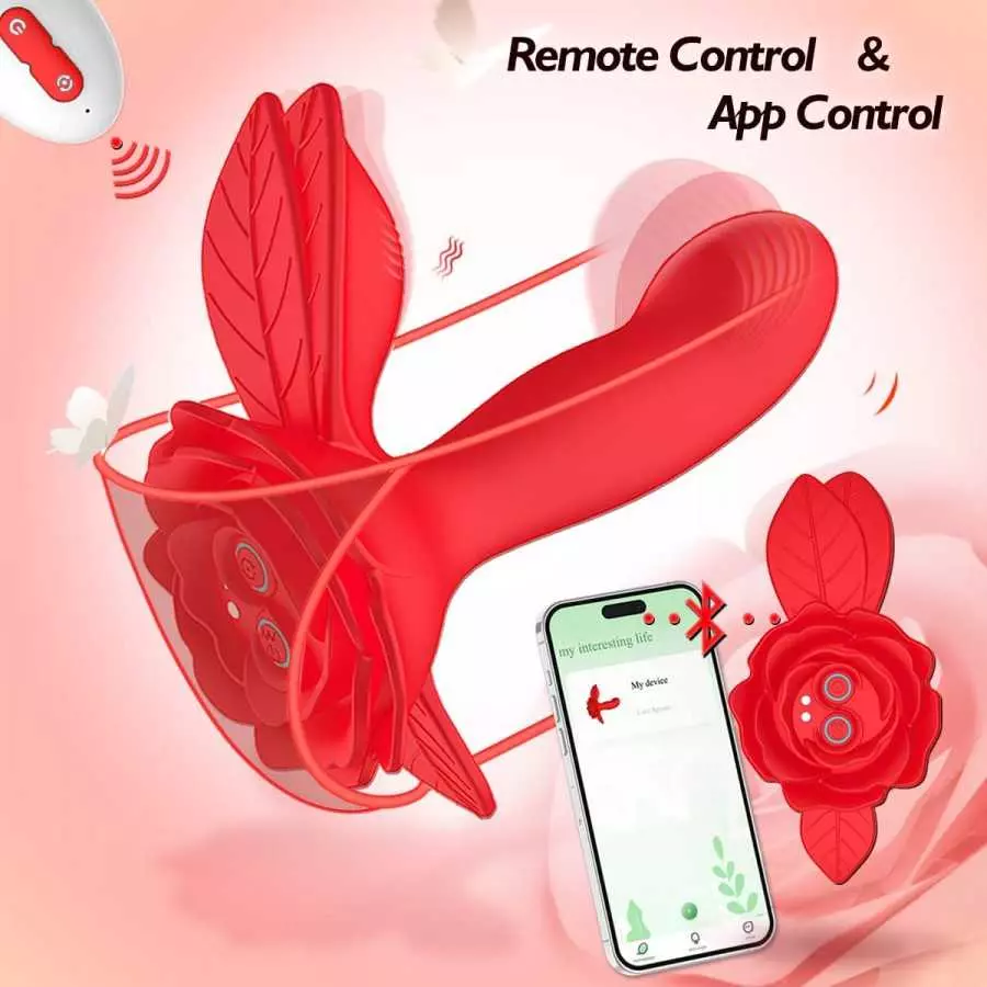 Rose Toy for Woman Pleasure,Vibrating & Wiggling Wearable Panty Vibrator with App & Remote Control Butterfly Vibrator,Rechargeab