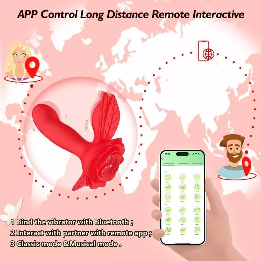Rose Toy for Woman Pleasure,Vibrating & Wiggling Wearable Panty Vibrator with App & Remote Control Butterfly Vibrator,Rechargeab