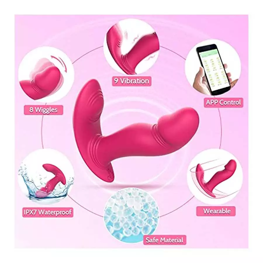 Vibrating & Wiggling Wearable Clitoral G Spot Vibrator for Women, Banenu APP Remote Control Perfect-Fit Butterfly Panty Vibrator