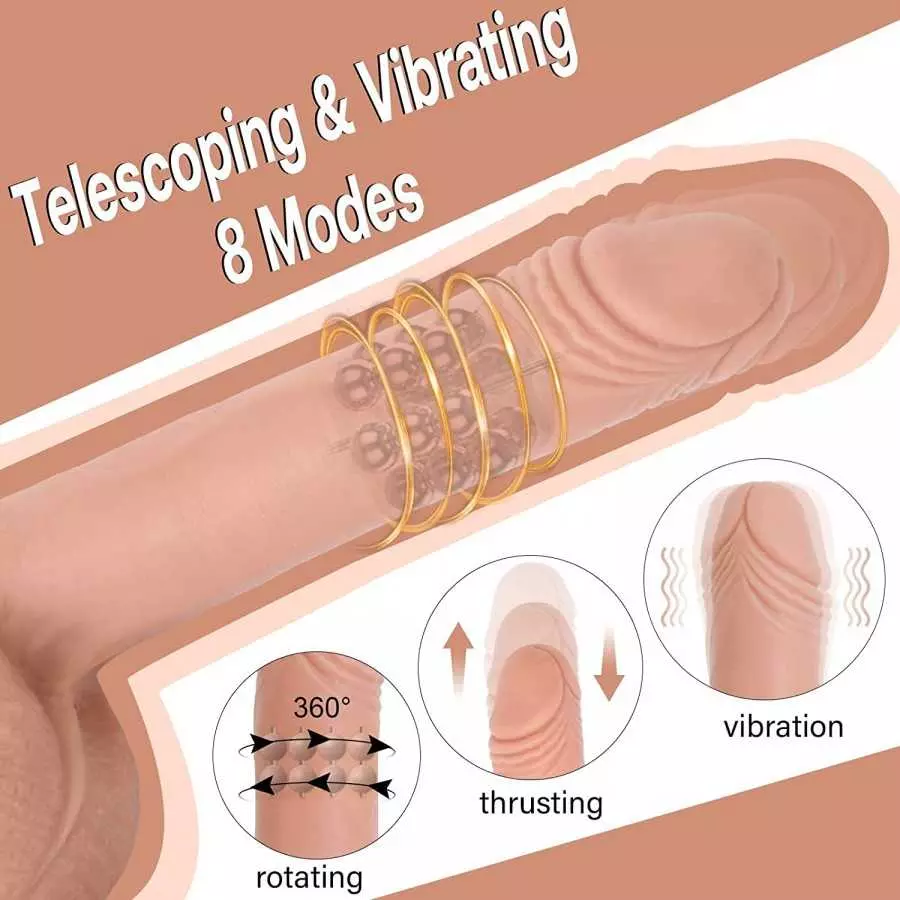 9 Inch Thrusting Dildo w/ Rotating Beads, Realistic Silicone Suction Cup Huge Vibrating Dildo w/ Remote Control, Sex Toy for Wom