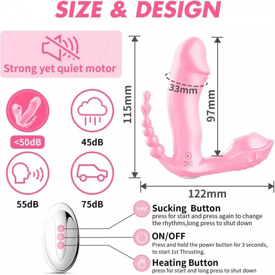 Wearable Vibrator G Spot Clitoral Anal Vibrator Sex Toy with 7 Vibration (Pink)