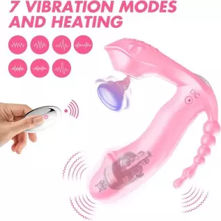 Wearable Vibrator G Spot Clitoral Anal Vibrator Sex Toy with 7 Vibration (Pink)