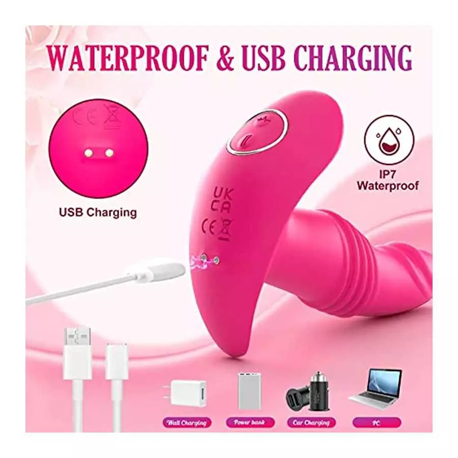 Thrusting Wearable Dildo Vibrators Sex Adult Toys for Women, G Spot Clit Anal Rose Panty Butterfly Vibrator with Remote 7 Vibrat