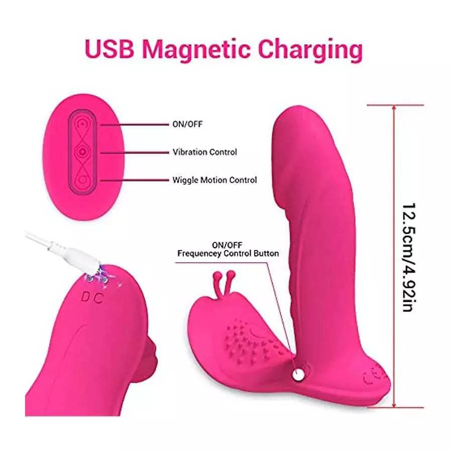 Wiggling Wearable Panty Vibrator with Insertable Dildo Wireless Remote Control for G Spot Clitoral Stimulation Rechargeable Butt