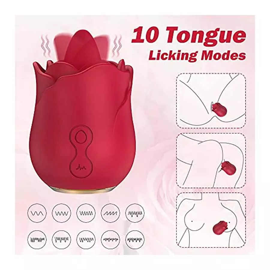 Rose Toy Vibrator for Women, with 10 Vibrating Pleasure for Clitoris & Nipple Stimulation, Tongue Licking Mini Clitoral Vibrator