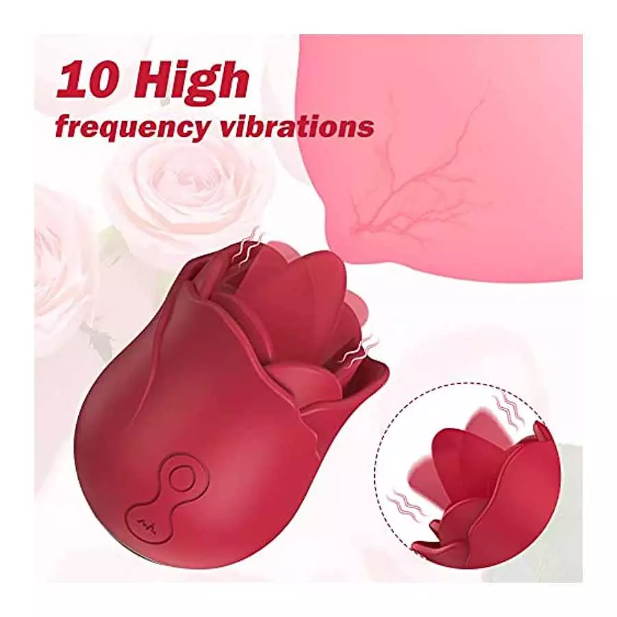 Rose Toy Vibrator for Women, with 10 Vibrating Pleasure for Clitoris & Nipple Stimulation, Tongue Licking Mini Clitoral Vibrator