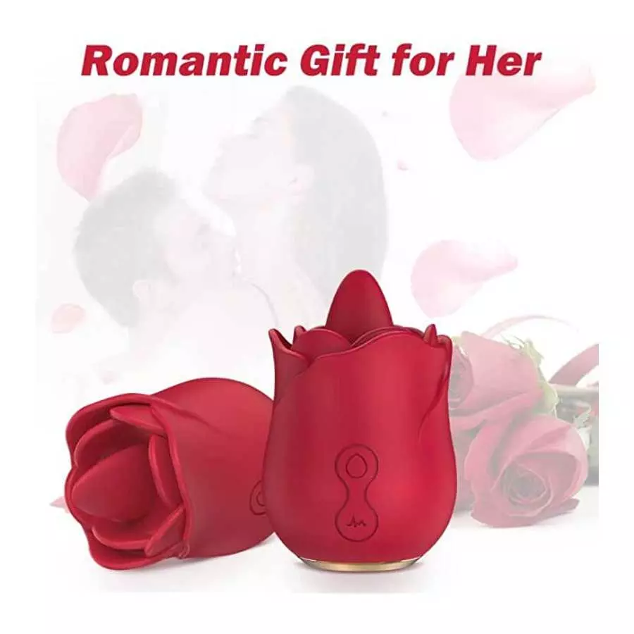 Rose Toy Vibrator for Women, with 10 Vibrating Pleasure for Clitoris & Nipple Stimulation, Tongue Licking Mini Clitoral Vibrator