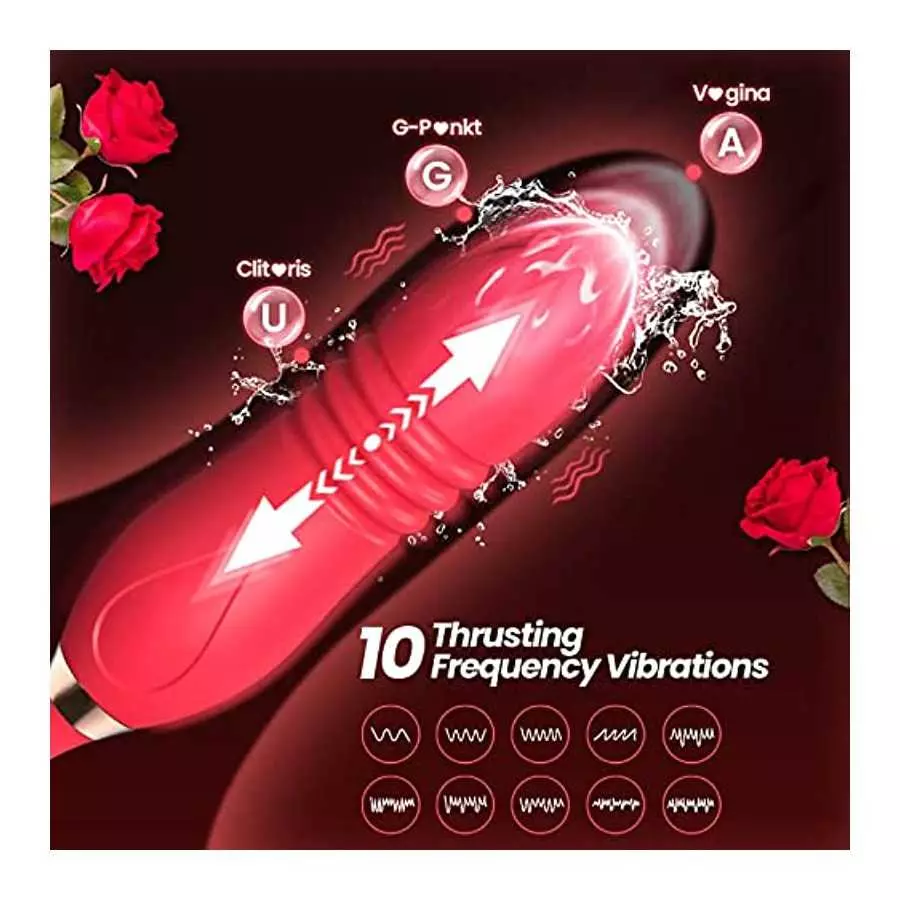 Rose Toy Vibrator for Woman, 4 in 1 Toys Sex Pleasure with 10 Modes Tongue Licking, Thrusting & Vibrating, Adult Sex Toys Rose T