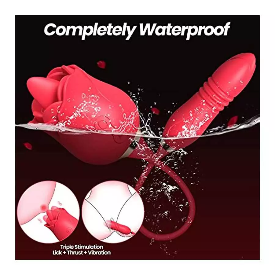 Rose Toy Vibrator for Woman, 4 in 1 Toys Sex Pleasure with 10 Modes Tongue Licking, Thrusting & Vibrating, Adult Sex Toys Rose T