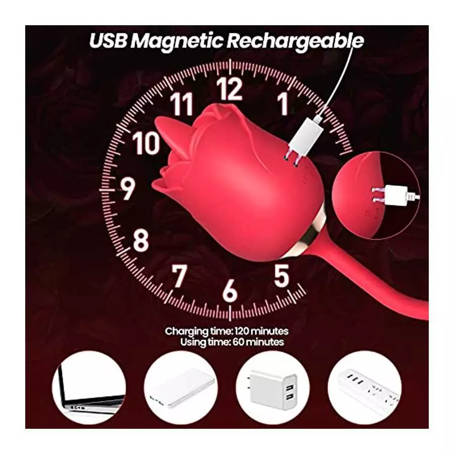 Rose Toy Vibrator for Woman, 4 in 1 Toys Sex Pleasure with 10 Modes Tongue Licking, Thrusting & Vibrating, Adult Sex Toys Rose T