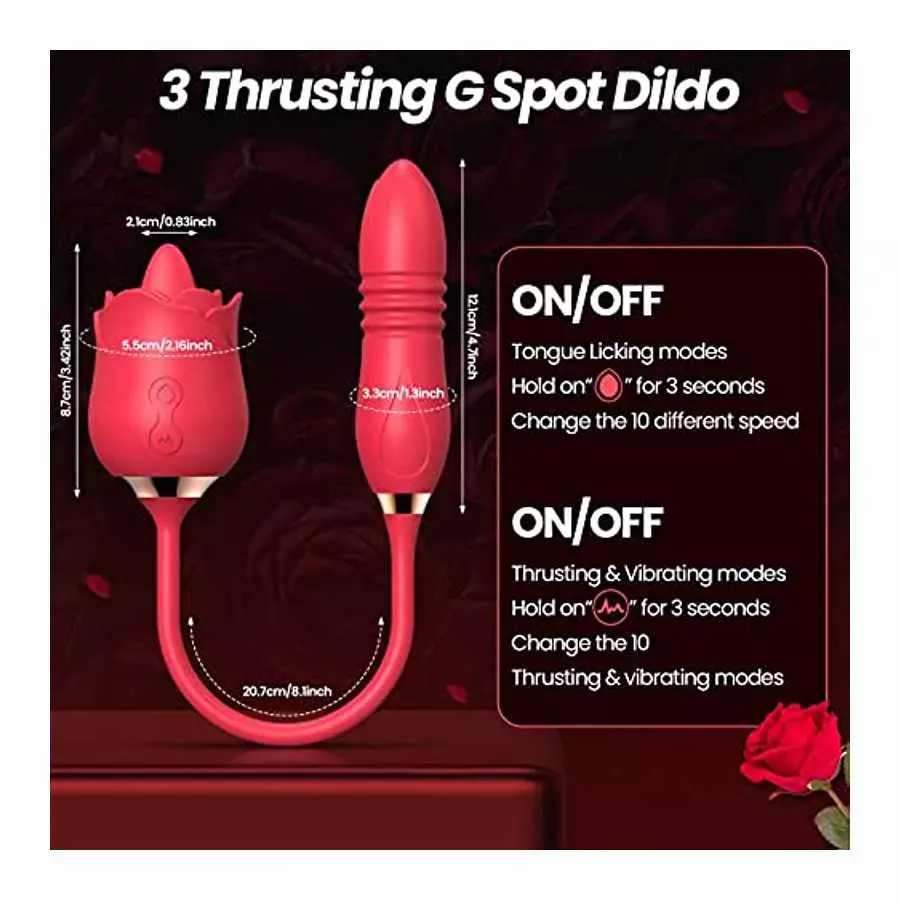 Rose Toy Vibrator for Woman, 4 in 1 Toys Sex Pleasure with 10 Modes Tongue Licking, Thrusting & Vibrating, Adult Sex Toys Rose T