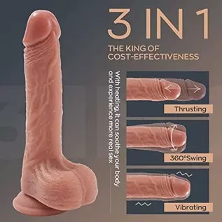 Realistic Thrusting Dildo Vibrator with 360° Rotation and Heating, Telescopic Vibrating Dildos for G-Spot Anal Play, Automatic S Realistic Thrusting Dildo Vibrator with 360° Rotation and Heating, Telescopic Vibrating Dildos for G-Spot Anal Play, Automatic S