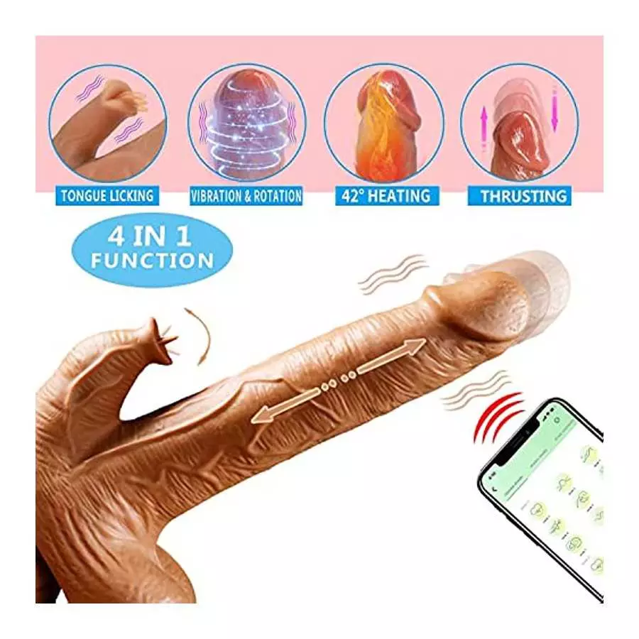 PowerRider Realistic Dildo Thrusting Vibrator Sex Toy for Women, Vibrating Dildo for Clitoral G-spot Anal Stimulation with Tongu