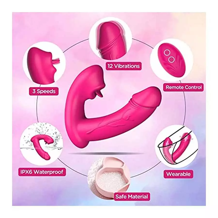 Wearable Clitoral G Spot Butterfly Vibrator with Tongue, Wireless Remote Control Nipple Stimulator with 12 Powerful Vibrations, 