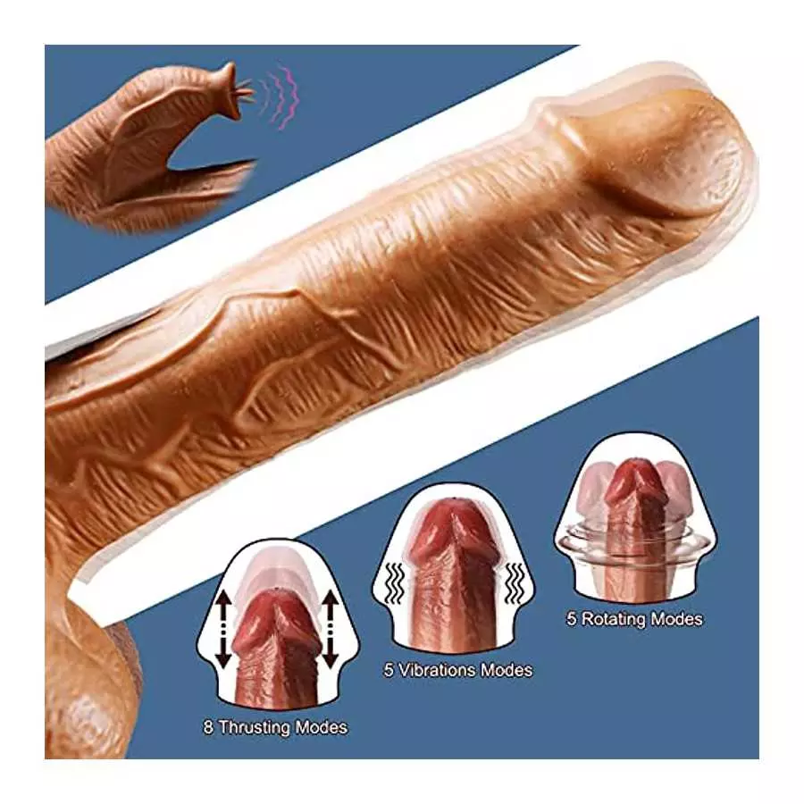 PowerRider Realistic Dildo Thrusting Vibrator Sex Toy for Women, Vibrating Dildo for Clitoral G-spot Anal Stimulation with Tongu