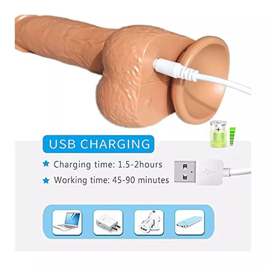 PowerRider Realistic Dildo Thrusting Vibrator Sex Toy for Women, Vibrating Dildo for Clitoral G-spot Anal Stimulation with Tongu