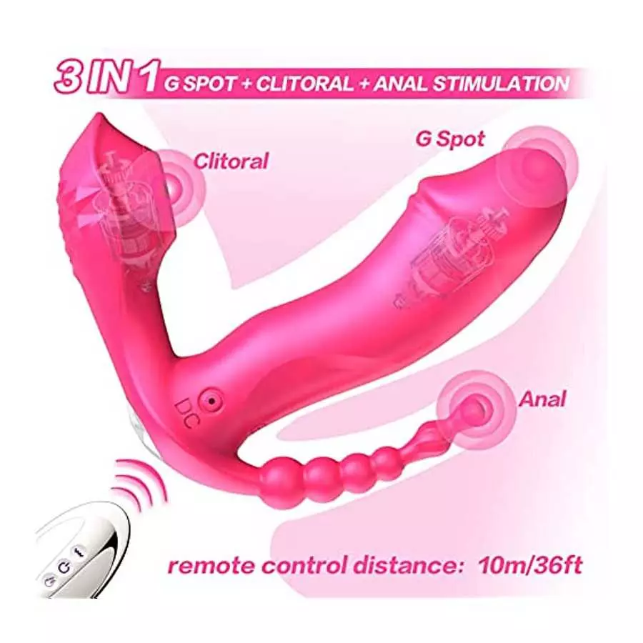 GAIWU 3 in 1 Wearable Butterfly Panty Vibrator with Remote Control, Clitoral G Spot Anal Sex Stimulator Toy with 7 Vibration Mod