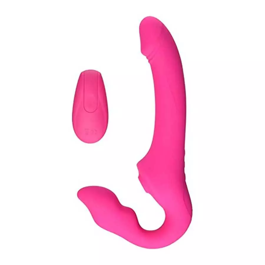 Strap U Mighty Licker 10X Premium Silicone Strapless Dildo with Licking & Vibrating Shaft Remote Control for Pegging Men Women C