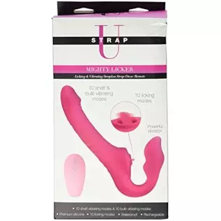 Strap U Mighty Licker 10X Premium Silicone Strapless Dildo with Licking & Vibrating Shaft Remote Control for Pegging Men Women C