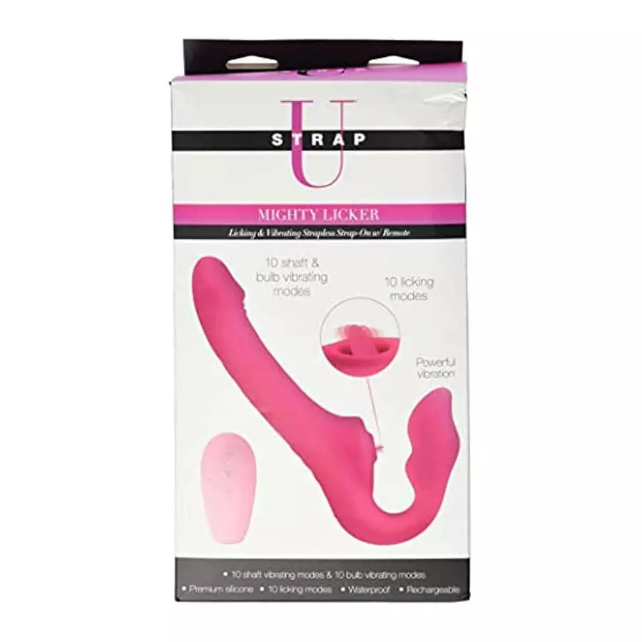 Strap U Mighty Licker 10X Premium Silicone Strapless Dildo with Licking & Vibrating Shaft Remote Control for Pegging Men Women C