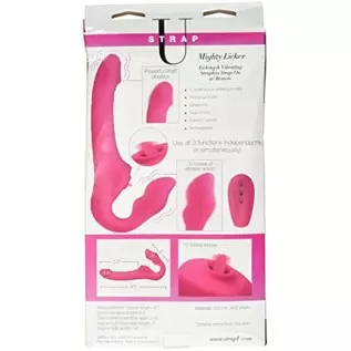 Strap U Mighty Licker 10X Premium Silicone Strapless Dildo with Licking & Vibrating Shaft Remote Control for Pegging Men Women C