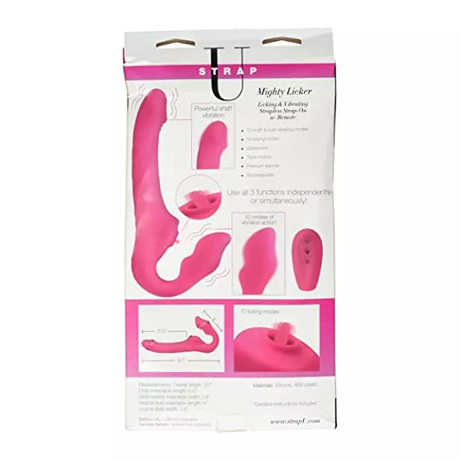 Strap U Mighty Licker 10X Premium Silicone Strapless Dildo with Licking & Vibrating Shaft Remote Control for Pegging Men Women C