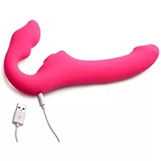 Strap U Mighty Licker 10X Premium Silicone Strapless Dildo with Licking & Vibrating Shaft Remote Control for Pegging Men Women C