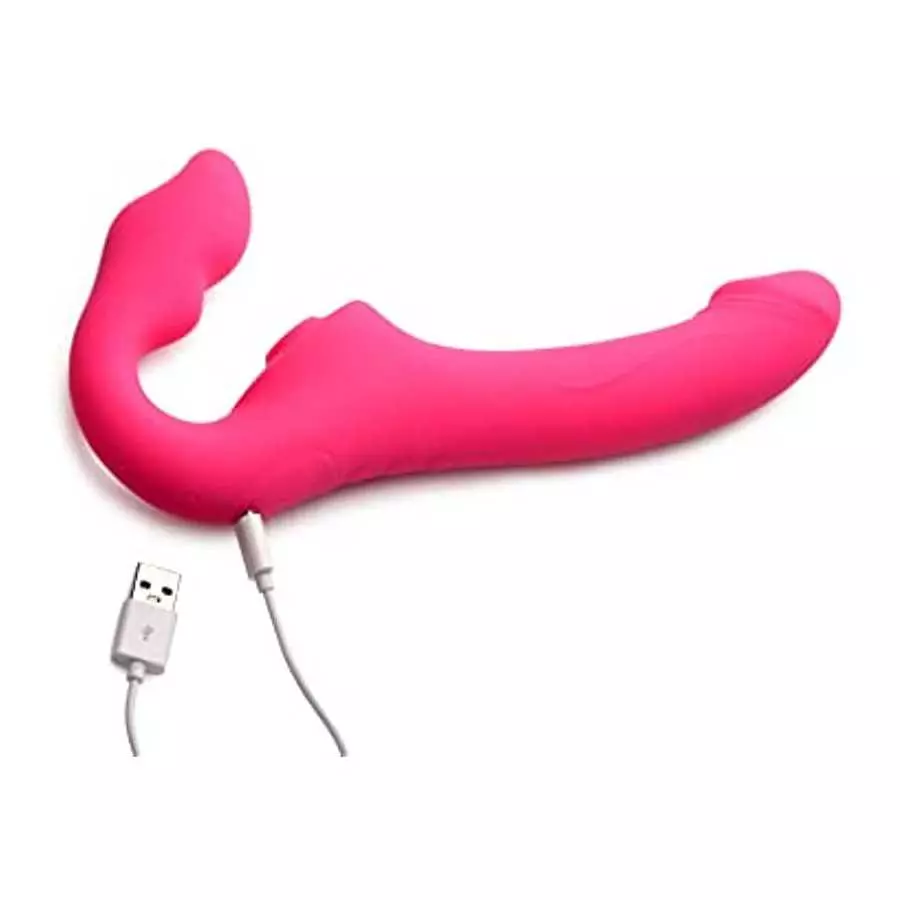 Strap U Mighty Licker 10X Premium Silicone Strapless Dildo with Licking & Vibrating Shaft Remote Control for Pegging Men Women C