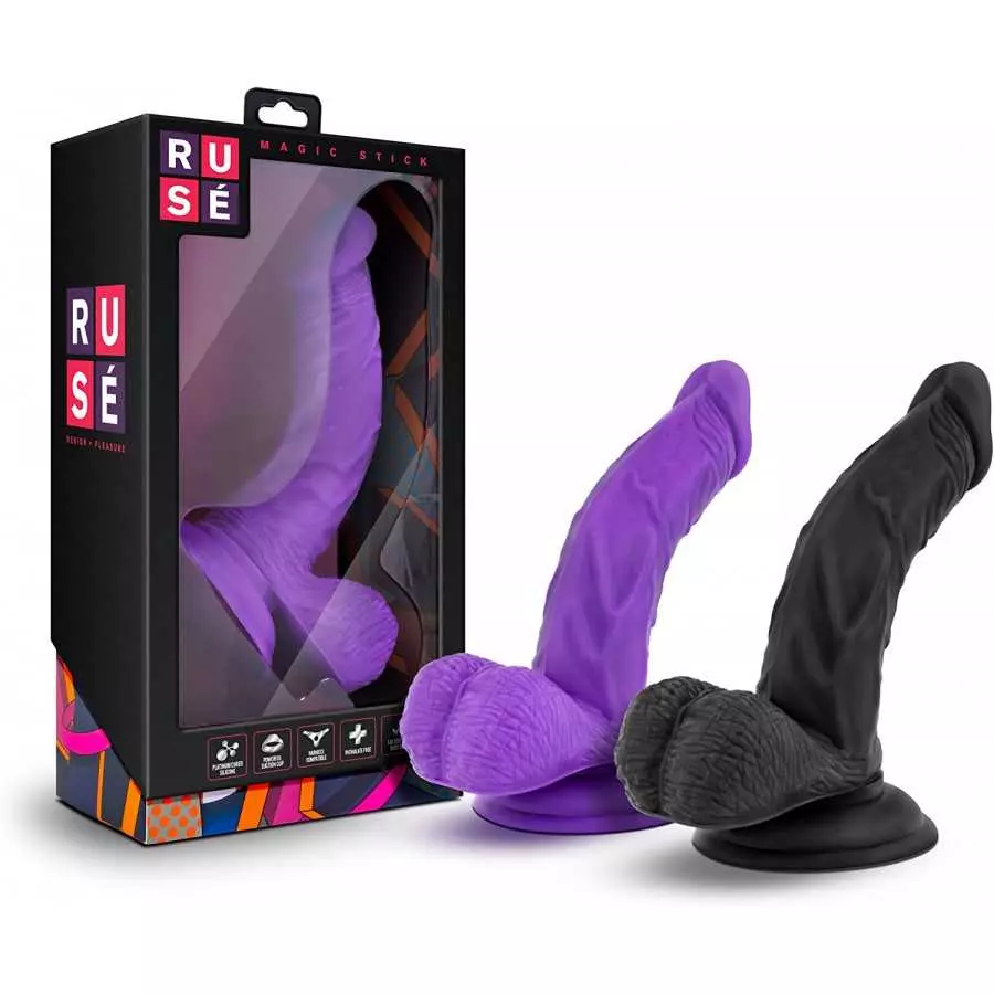 Ruse - Magic Stick - 7" Realistic G Spot Stimulating Curved Ultrasilk Smooth Soft Platinum Cured Puria Silicone Dildo - Suction 