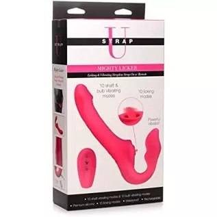 Strap U Mighty Licker 10X Premium Silicone Strapless Dildo with Licking & Vibrating Shaft Remote Control for Pegging Men Women C