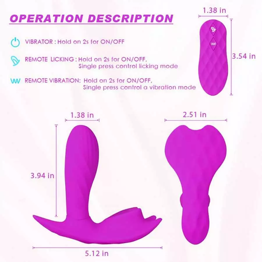 Wireless Remote-Control Heated-Instruction Manual Vibrator, Wearable Silicone Butterfly Dildo Vibrator with 10 Vibration Modes W