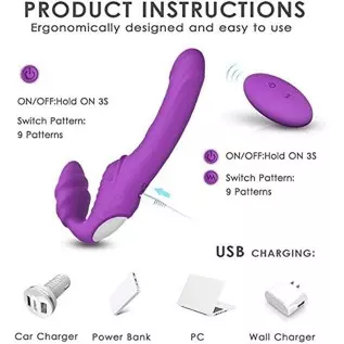 Vibrator Removable Dildo Strapless Strap on, Wearable Butterfly Vibrators Thrusting for G Spot Clit Stimulation with Triple Moto