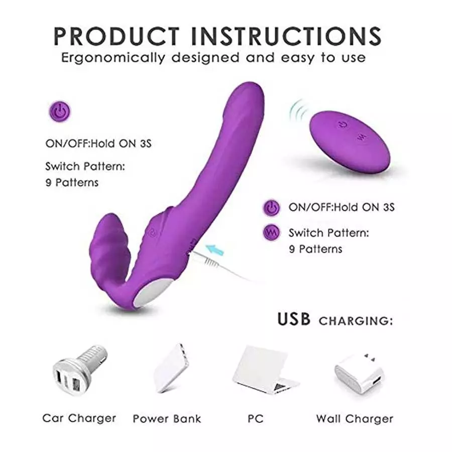 Vibrator Removable Dildo Strapless Strap on, Wearable Butterfly Vibrators Thrusting for G Spot Clit Stimulation with Triple Moto