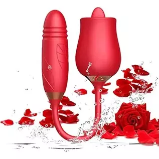 Rose Vibrator Toy for Women - 3 in 1 Clitoral Stimulator Tongue Licking Thrusting Vibrator with 10 Modes, Rose Adult Sex Toys Ga