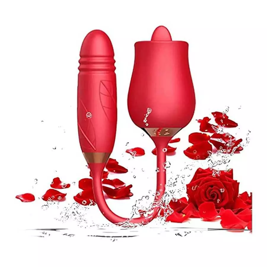Rose Vibrator Toy for Women - 3 in 1 Clitoral Stimulator Tongue Licking Thrusting Vibrator with 10 Modes, Rose Adult Sex Toys Ga