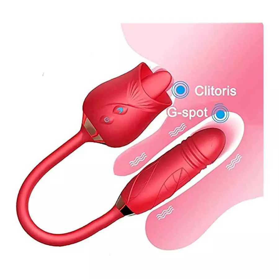 Rose Vibrator Toy for Women - 3 in 1 Clitoral Stimulator Tongue Licking Thrusting Vibrator with 10 Modes, Rose Adult Sex Toys Ga