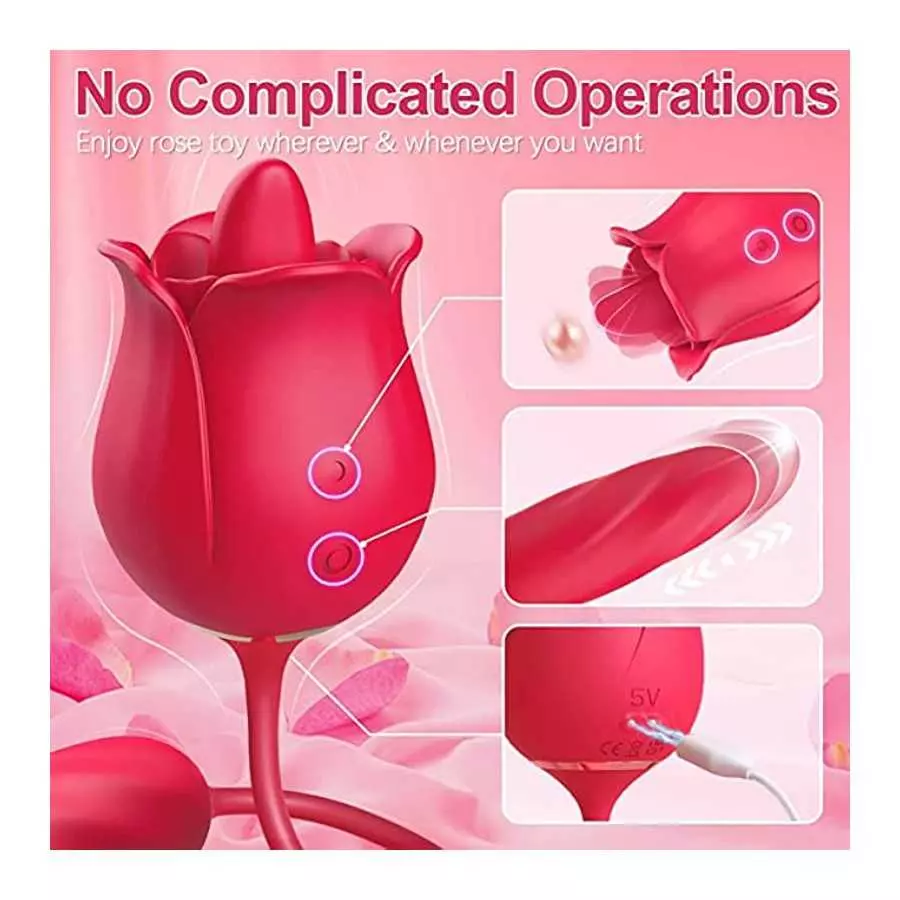 Rose Vibrator Toy for Women - 3 in 1 Clitoral Stimulator Tongue Licking Thrusting Vibrator with 10 Modes, Rose Adult Sex Toys Ga
