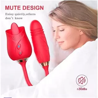 Rose Vibrator Toy for Women - 3 in 1 Clitoral Stimulator Tongue Licking Thrusting Vibrator with 10 Modes, Rose Adult Sex Toys Ga